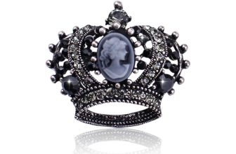 Crown brooch stunning vintage look antique silver plated stones royal princess g