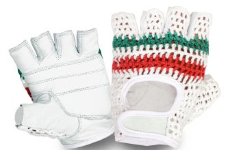 VINTAGE STYLE CYCLING GLOVES REAL LEATHER CROCHET PADDED PALM FINGER LESS MITTS