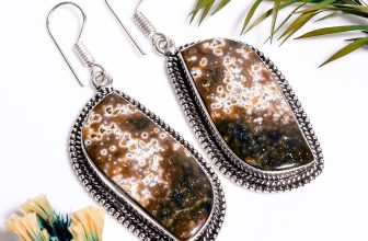 Ocean Jasper Gemstone Vintage Handmade Jewelry.925 Silver Earrings 2.2″ GSR11603