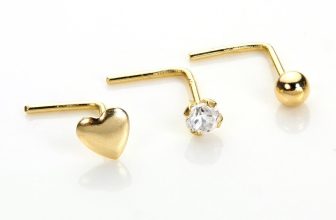9ct Gold 2mm Heart Bead & Clear Crystal Stud Nose L Stud – Single Pin or Set