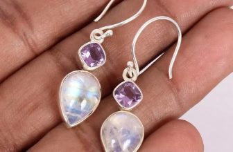 Natural Moonstone & Amethyst Gemstone 925 Sterling Silver Beautiful Earring MK*