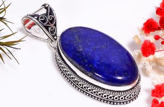 Lapis Lazuli Vintage Handmade Jewelry.925 Silver Plated Pendant 2.1″ act-6393