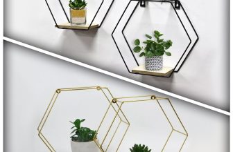 Set of 2 Wall Shelf Hexagonal Gold & Black Metal Wire Shelves For Home Decor UK