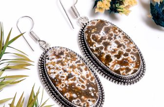 Ocean Jasper Gemstone Vintage Handmade Jewelry.925 Silver Earrings 2.1″ GSR11557