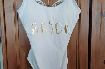 White Matalan Bride Swimsuit With Gold Print Size 10