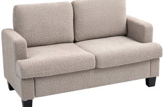 HOMCOM 138 cm Chenille Fabric Loveseat Sofa with S-springs, Light Brown