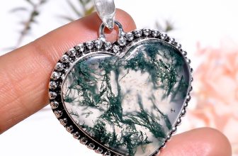 Moss Agate Vintage Handmade Jewelry.925 Silver Plated Pendant 1.7″ act-6576