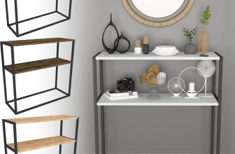 90cm Console Table Slim Modern 2 Shelf Wooden Free Standing With Metal Frame