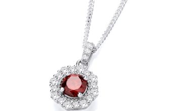 Sterling Silver 925 simulated RUBY & CZ Halo Cluster Pendant Necklace 16 18 20″