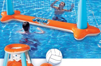 Inflatable Pool Float Set Volleyball Net & Basketball Hoops, Floating