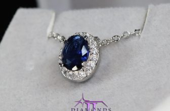 Blue Diamond Pendant, Blue Oval Cut Diamond Pendant, Sapphire Blue Pendant