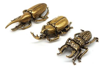 3Pcs Solid Brass Insect Figurine Beetle Statue Home Animal Decor Ornament Gifts
