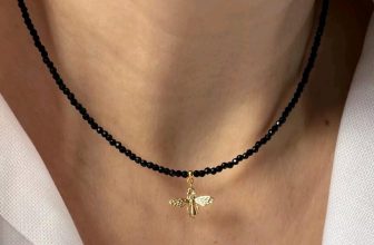 DAINTY HANDMADE Natural BLACK ONYX Gems 2mm Choker With BEE Pendant 18K PLATED