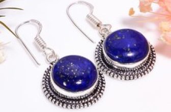 Lapis Lazuli Vintage Handmade Jewelry.925 Silver Plated Earrings 1.5″ ir_-6233