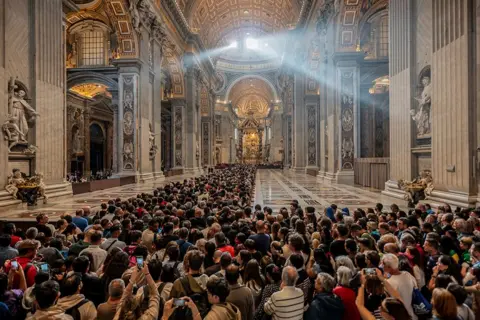 AP Crowds line St Peter's Basilica to see Pope Francis's open coffin