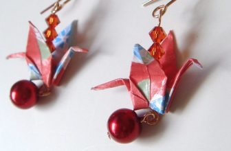Paper Crane Dangle Earrings, Red Fire Bird