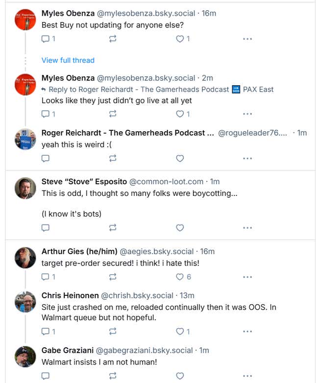 People talk about preordering Switch 2 on Bluesky. 