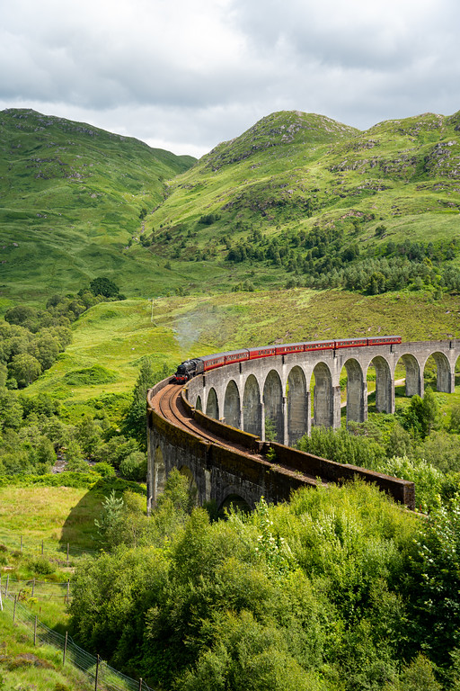Jacobite steam train crossing the Glenfinnan Viaduct