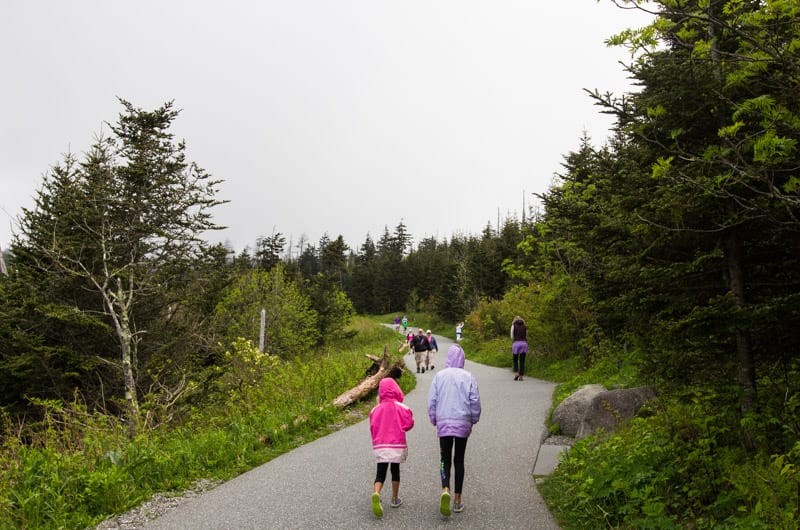 girls Hiking up to Clingmans Dome in The Great Smoky Mountains National Park