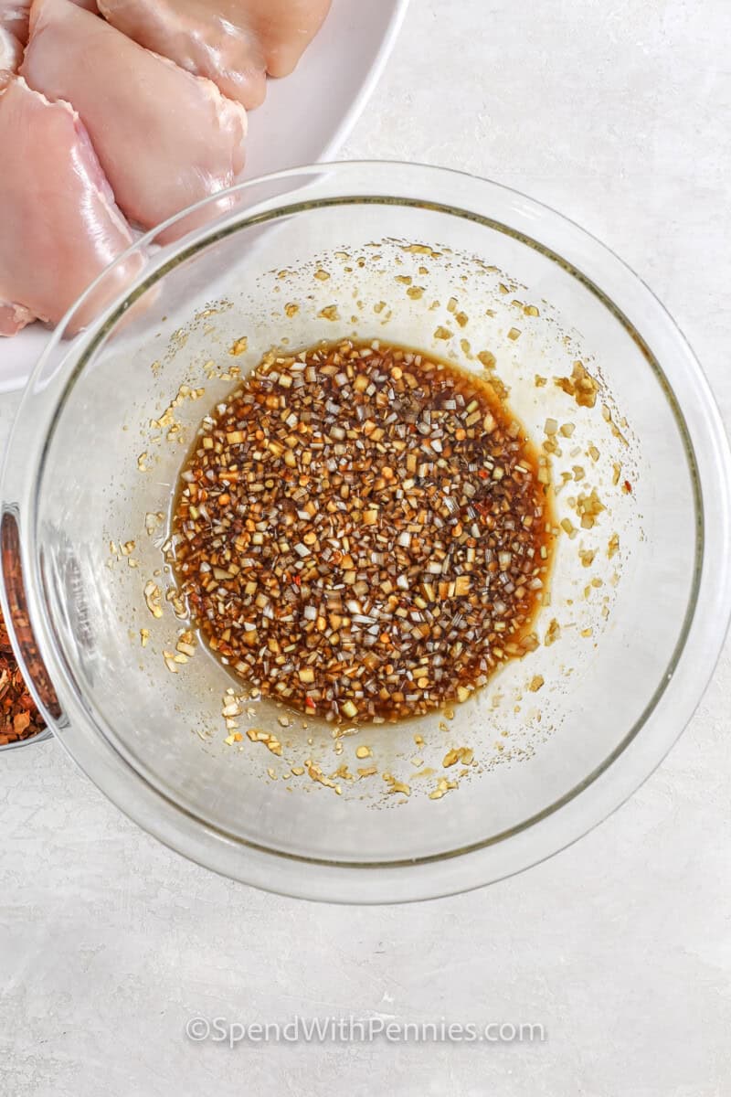 adding ingredients together for Lemongrass Chicken marinade