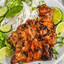 cooked pieces of Lemongrass Chicken on a plate
