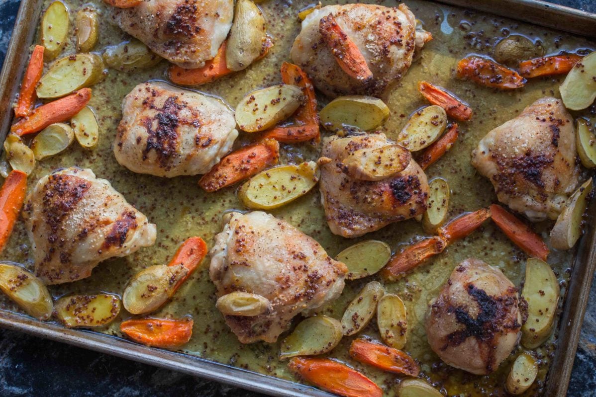 Low FODMAP one pan Maple Mustard Chicken Cooked