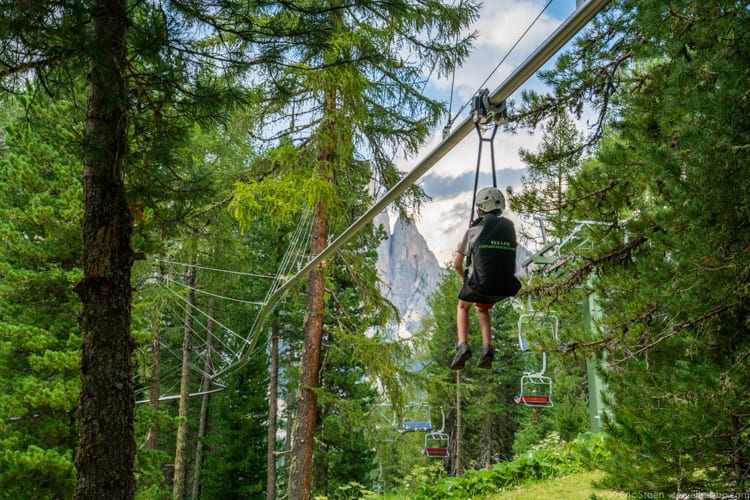 Val di Fassa - My son heading down the Fly Line