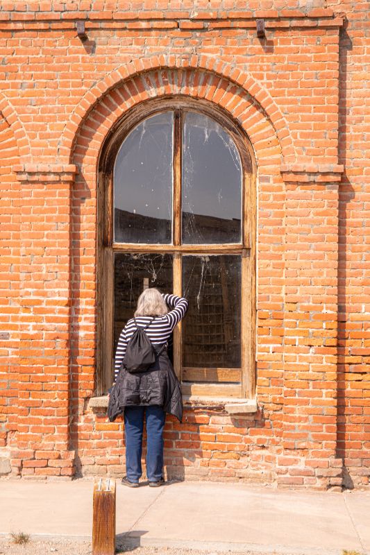 person looking in building