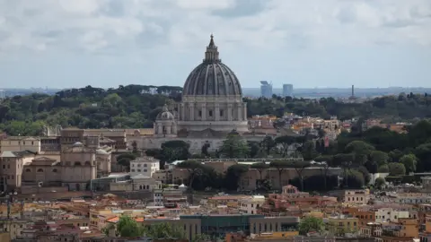 Reuters A general views shows St. Peter's Basilica at the Vatican, while Pope Francis lies in state at the basilica, as seen from Rome