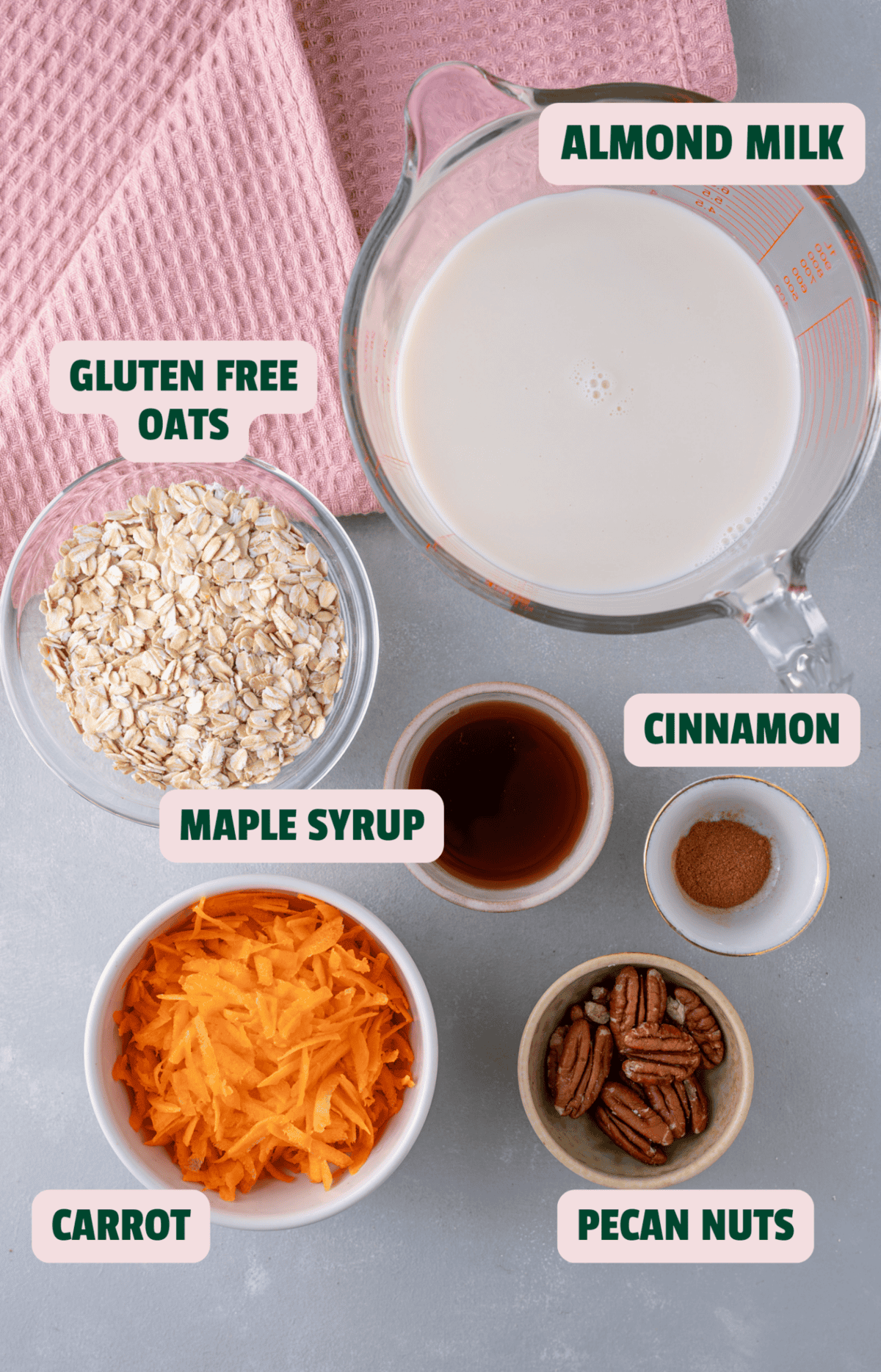 Ingredients for carrot cake porridge.