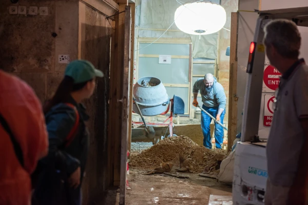 Excavation work inside the Basilica of the Holy Sepulcher in Jerusalem in March 2024. Credit: Marinella Bandini