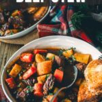 Pinterest image for guinness beef stew recipe.