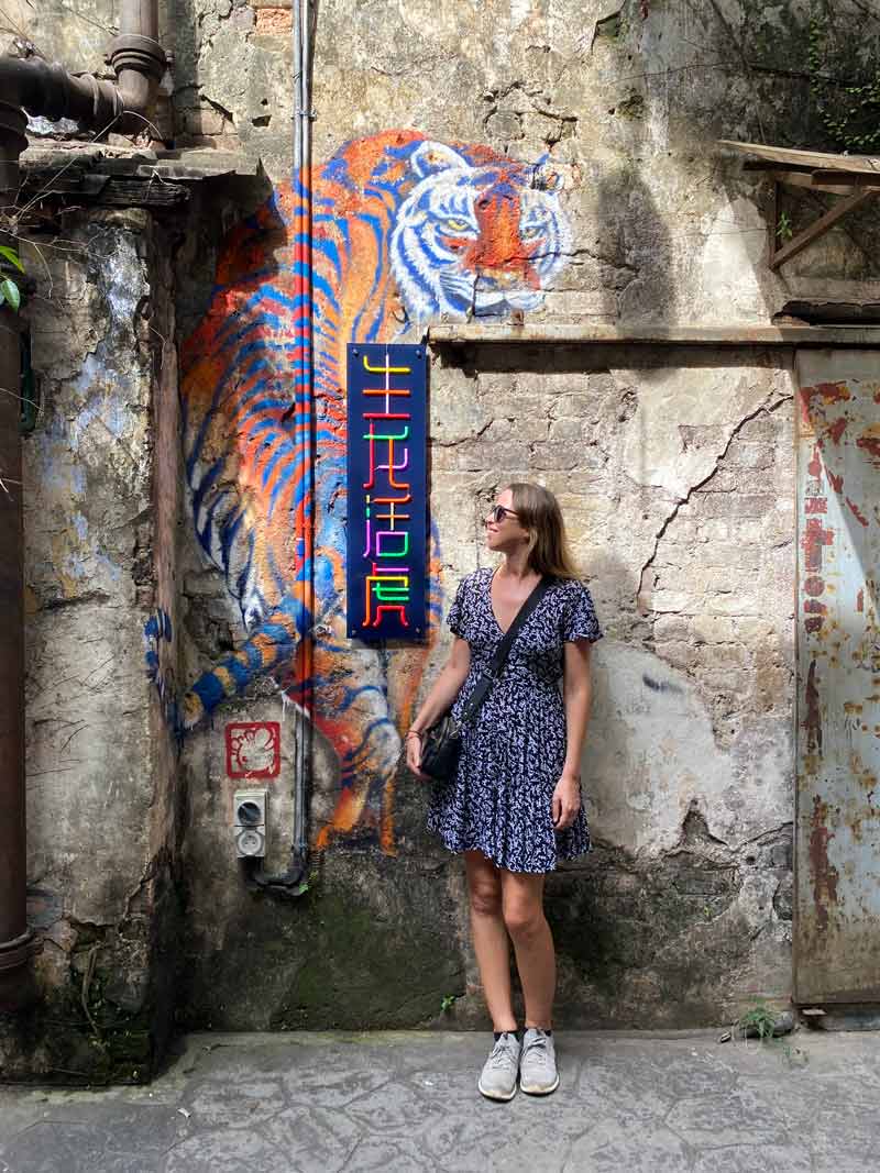 Annd with street art in Kuala Lumpur, Malaysia