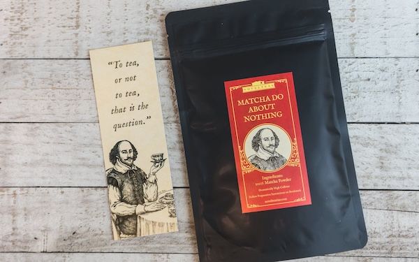 black resealable pouch of loose leaf tea with a label for Matcha Do About Nothing