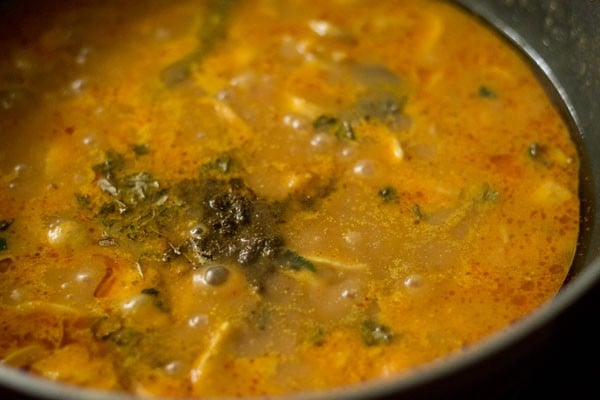 garam masala and crushed kasuri methi added to mushroom masala.