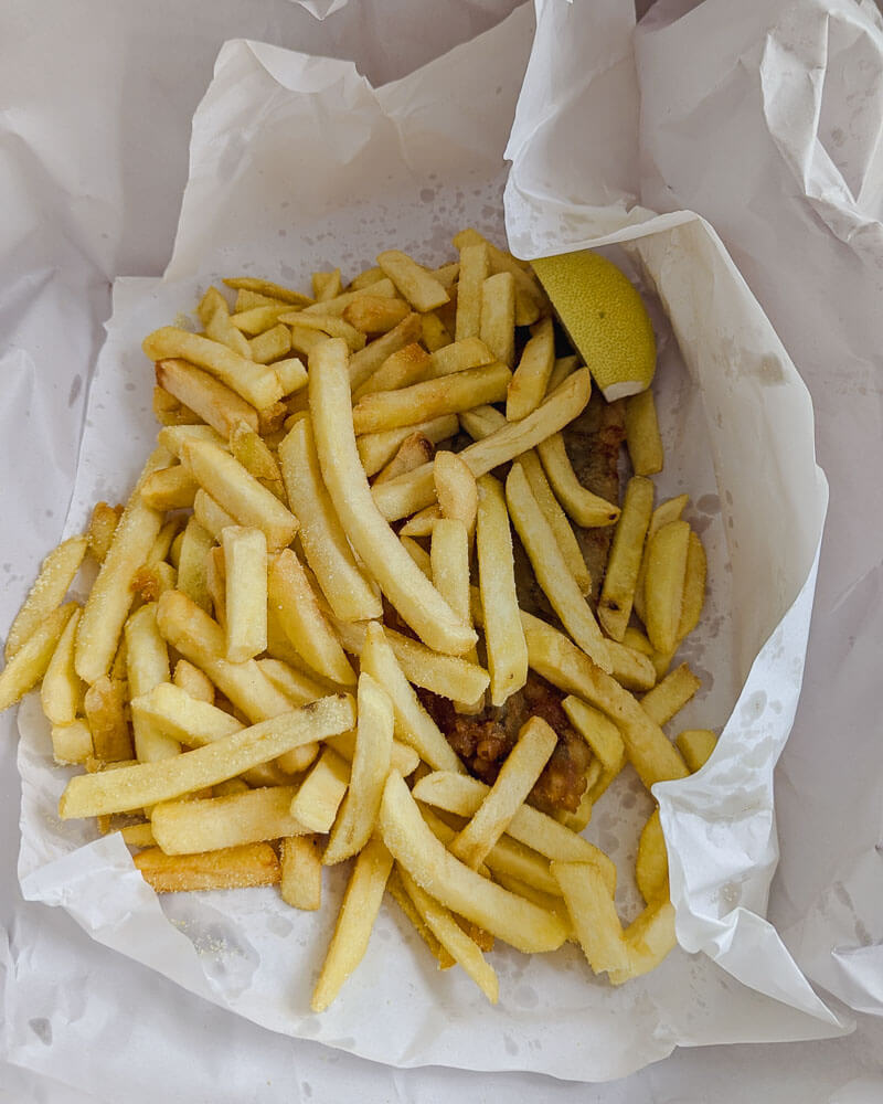 Fish and chips in paper