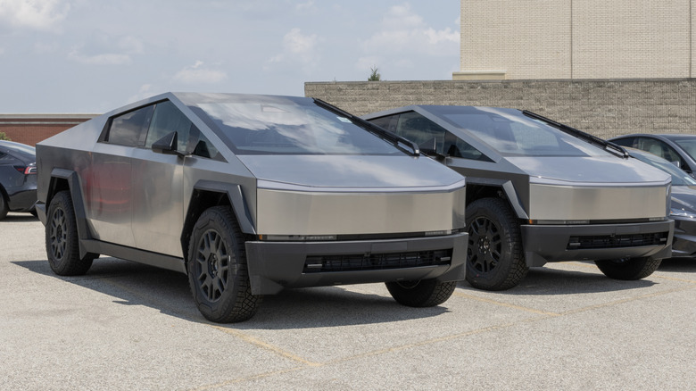 Tesla Cybertruck display at a dealership.