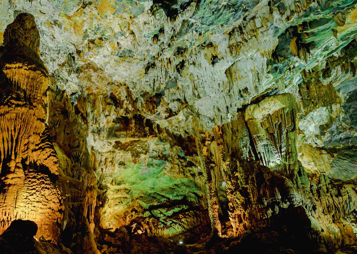 Illuminated cave in Phong Nha