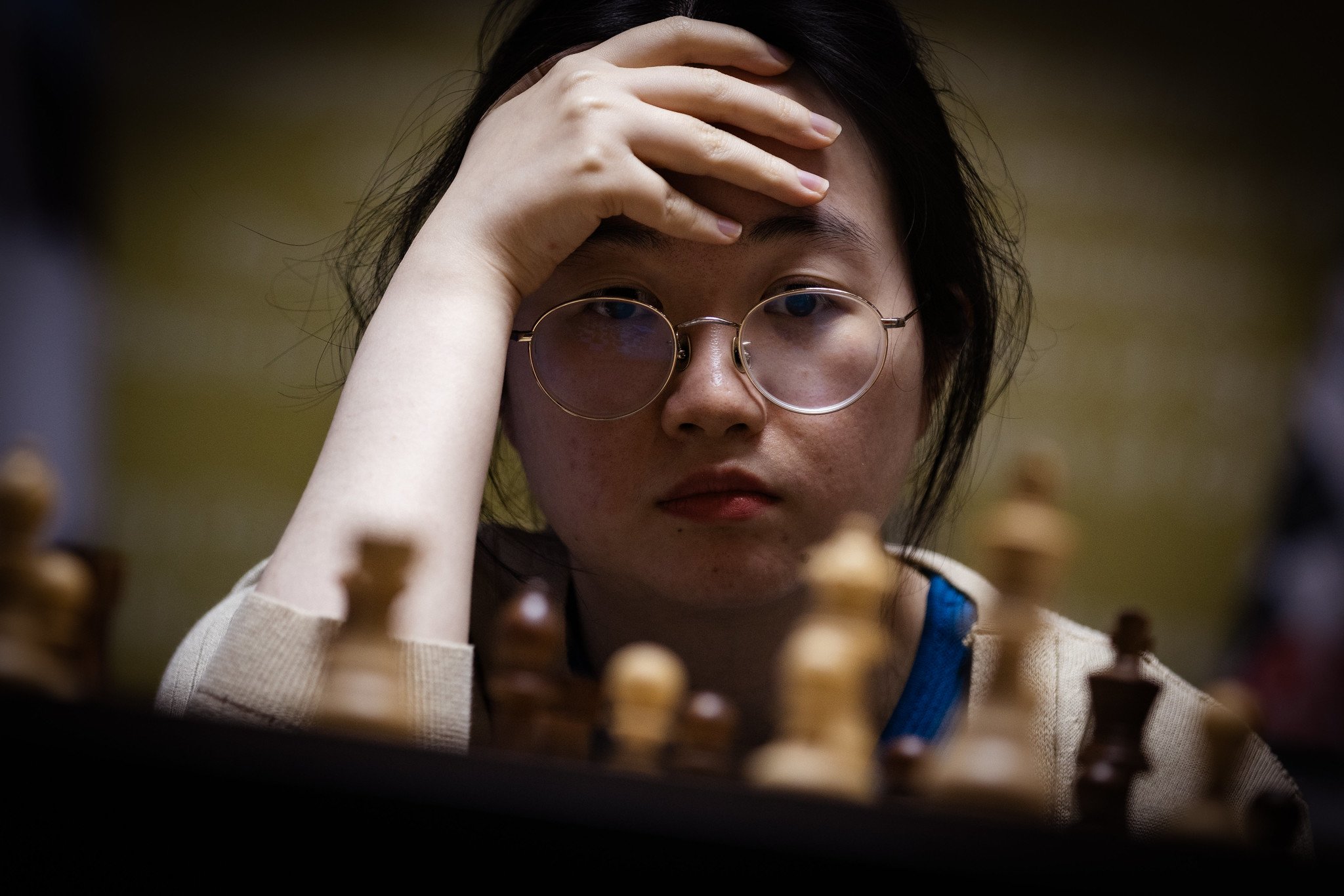 Tan Zhongyi now faces the impossible task of needing to win three of the five remaining games against Ju Wenjun to tie the match. Photo: Anna Shtourman