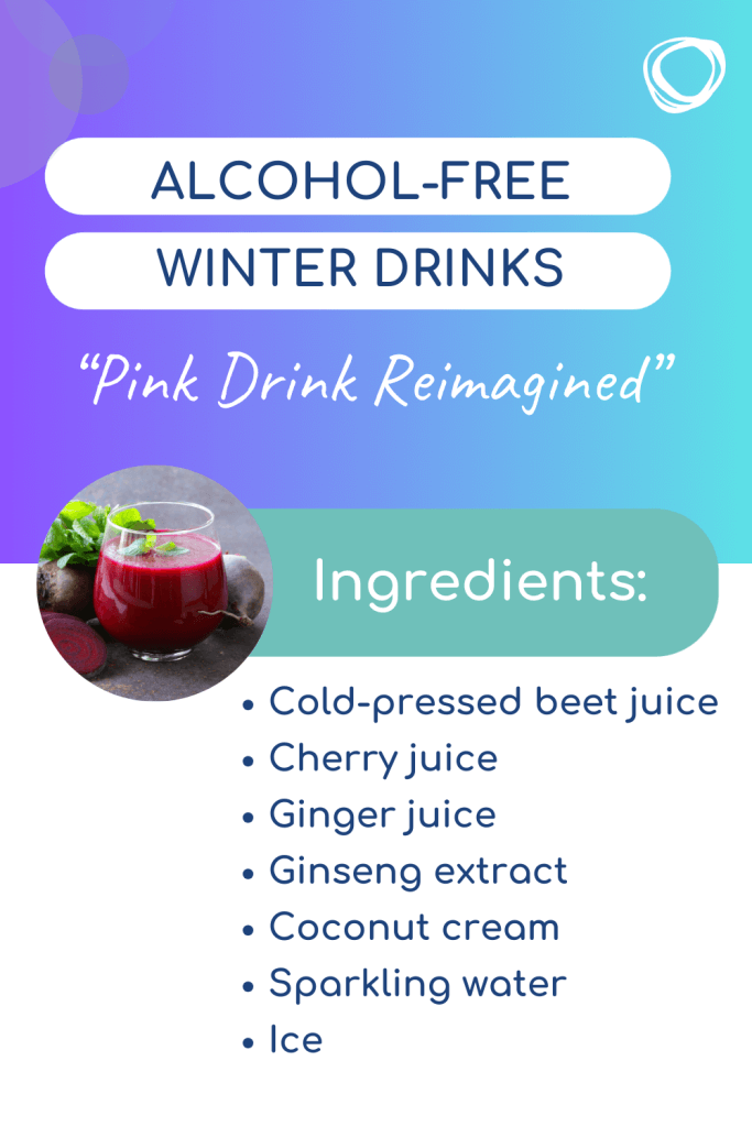 alcohol-free winter drinks- ingredient list for pink drink reimagined