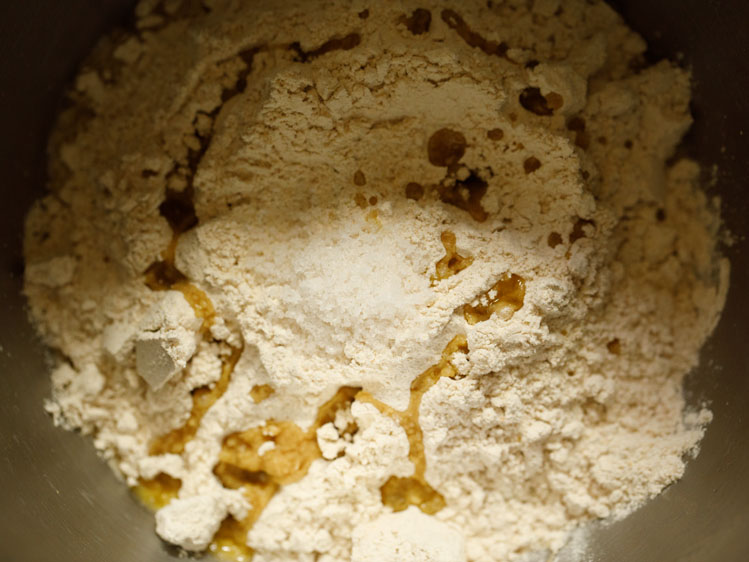 whole wheat flour, olive oil and salt added for pita bread recipe. 