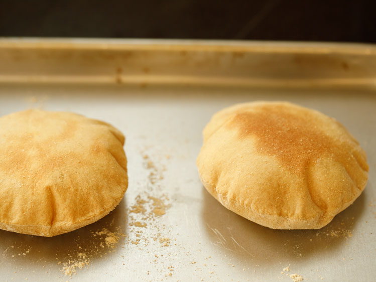 puffed up oven baked pita breads. 