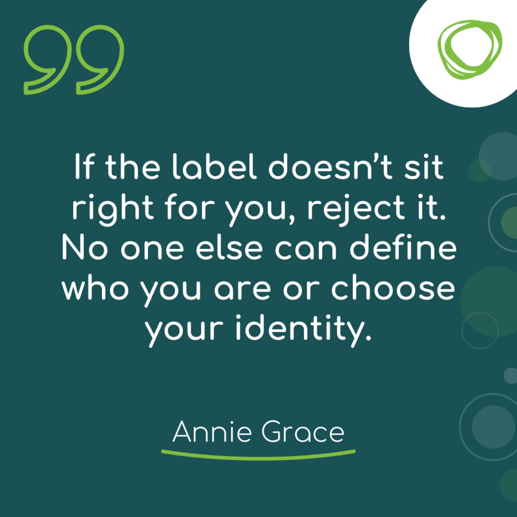 quote from Annie Grace - If the label doesn’t sit right for you, reject it. No one else can define who you are or choose your identity. - Copyright © 2025 This Naked Mind. This material is original content and is protected by international copyright laws. Unauthorized reproduction or distribution of this content will be met with legal action.