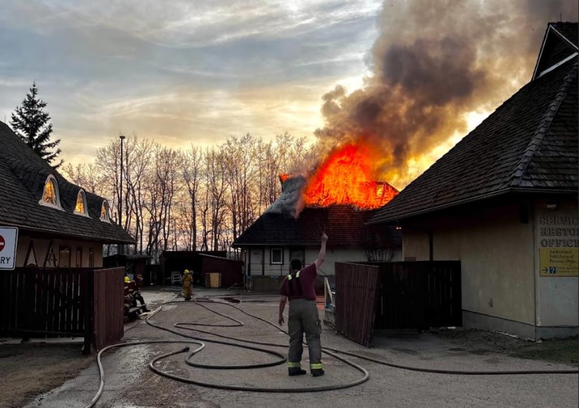 fire on roof of building
