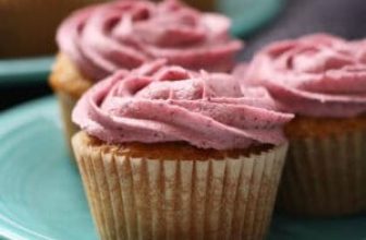 Vanilla Cupcakes with Blueberry Frosting (Dairy Free, Vegan).