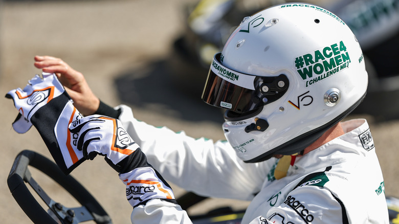 Sebastian Vettel drives a kart in the #RACE4WOMEN [CHALLENGE ME] event during previews ahead of the F1 Grand Prix of Saudi Arabia at Jeddah Corniche Circuit on April 16, 2025 in Jeddah, Saudi Arabia