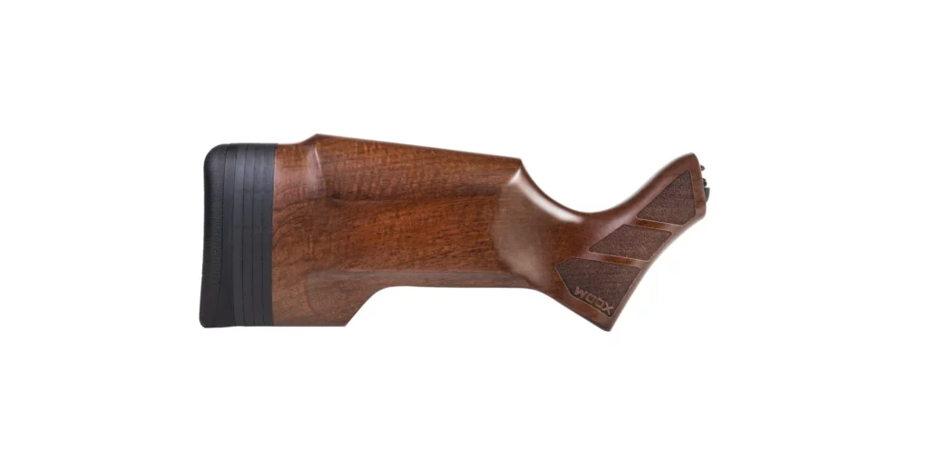 Woox has designed a stock that is ergonomically sound but also very attractive. Note spacers for length of pull adjustment.