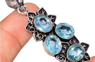 Blue Topaz Gemstone 925 Sterling Silver Vintage Handmade Pendant Jewelry YV-17
