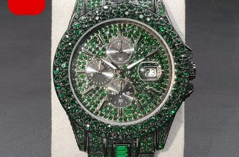 Men’s Ice Out Watch Green Luxury Diamond Analog Stainless Steel Waterproof NEW