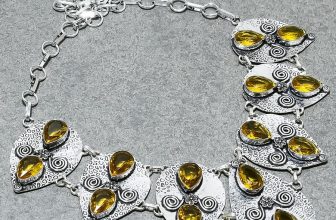 Faceted Citrine Pear Shape Gemstone Antique Design Vintage Jewelry Necklace 18″